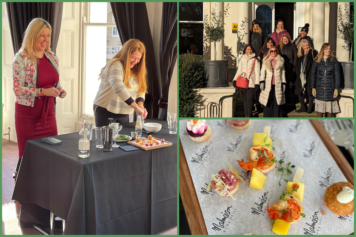Images include cocktail masterclass and canape experience at Malmaison Cheltenham